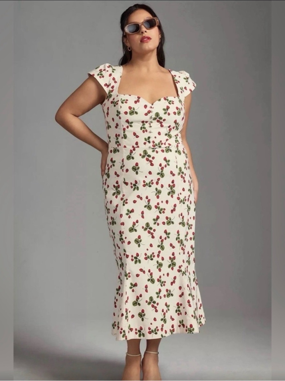 Anthropologie Midi Dress with strawberry print- size medium